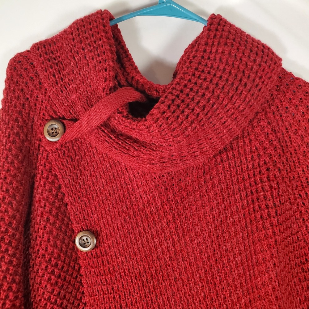 Red Asymmetrical Button Cowl Neck Chunky Knit Cardigan Sweater XXL